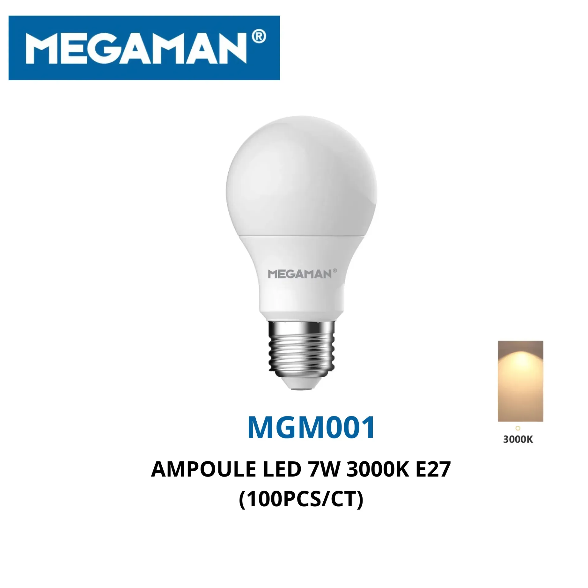 [MGM001] Ampoule led 7w 3000k E27 megaman (100pcs/ct)