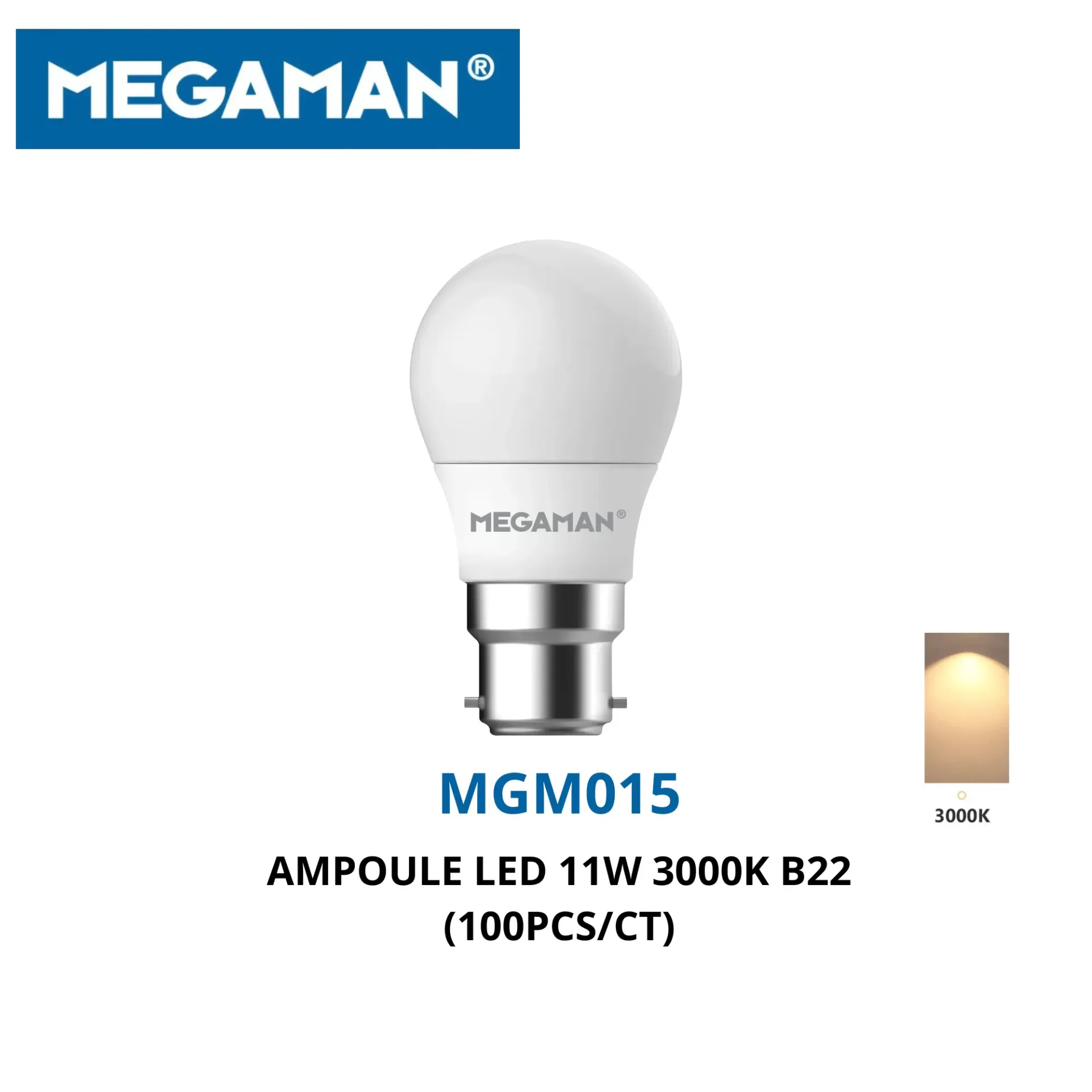 [MGM015] Ampoule led 11w 3000k B22 megaman (100pcs/ct)
