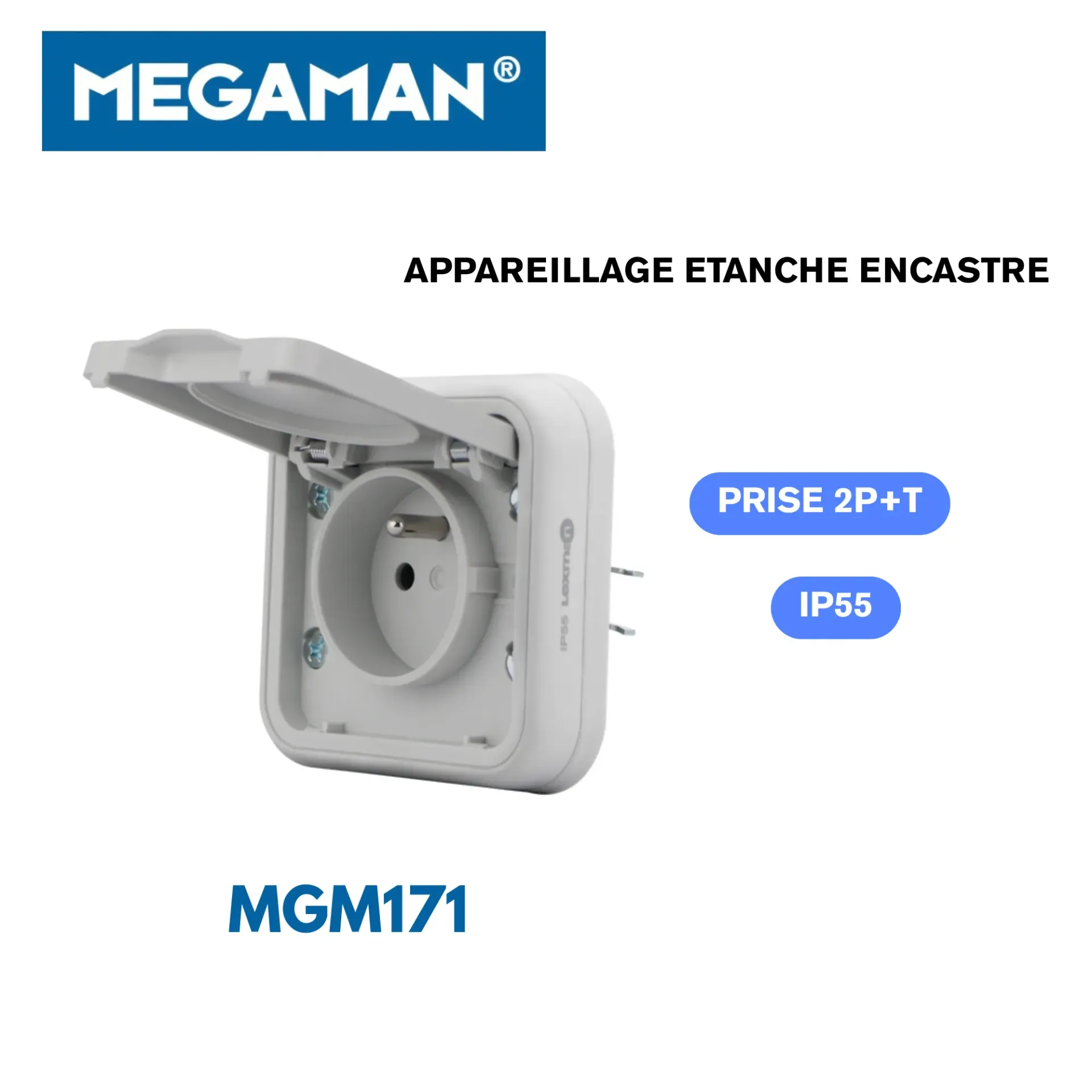 [MGM171] Prise 2P+T etanche encastre Megaman (96pcs/ct)