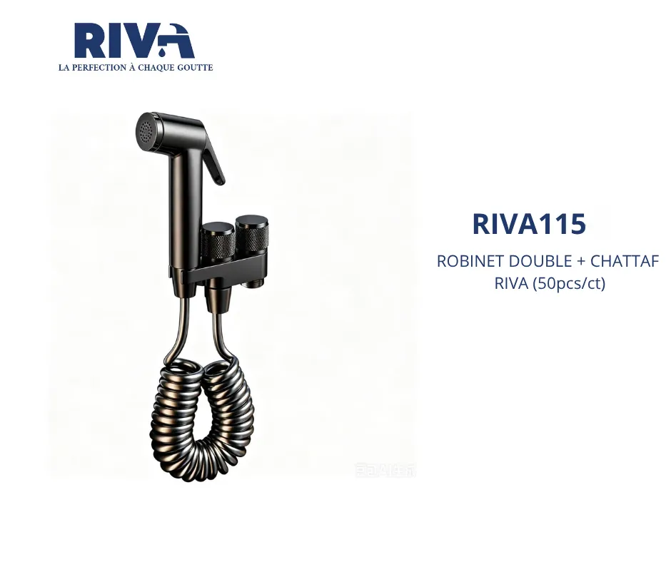 [RIVA115] Robinet double + chattaf gris RIVA (50PCS/CT)