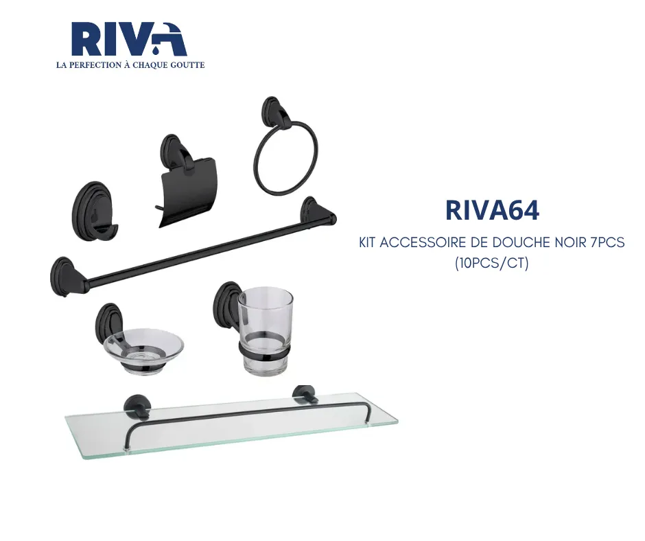 [RIVA64] KIT ACCESSOIRE DE DOUCHE NOIR 7PCS RIVA 64 (10PCS/CT)