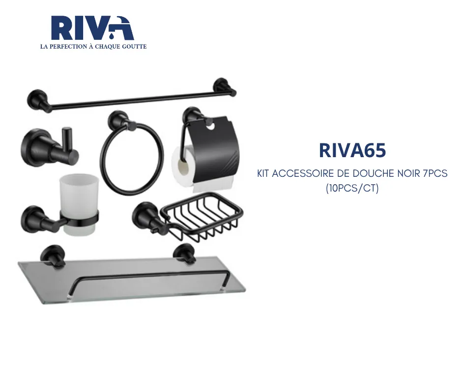 [RIVA65] KIT ACCESSOIRE DE DOUCHE NOIR 7PCS RIVA 65 (10PCS/CT)